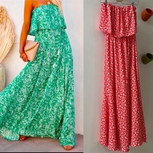 Vici Tropical Floral Print Strapless Maxi Dress w/High Side Slit